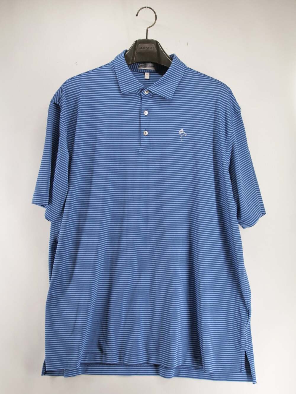 Peter Millar Summer Comfort Golf Polo Shirt Mens XXL 2XL Blue Striped Horse Logo